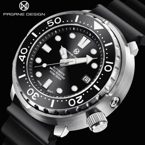 Luxury Brand PAGRNE DESIGN Mens Watch Stainless Steel Large Dial Mechanical Wristwatch 300m Waterproof Automatic Sapphire Glass