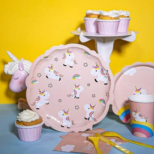 Pink Unicorn Party Supplies Cartoon Unicorn Decoration Party Plate Balloons Flags Napkin Baby Shower Kids Birthday wedding Decor