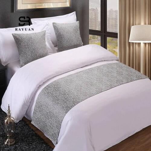 RAYUAN Silver Floral Bedspread Floral Bed Runner Throw Bedding Single Queen King Bed Cover Towel Home Hotel Decorations