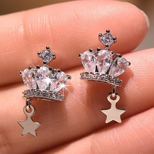 Earrings Mosaic CZ Zircon Crown Star Stud Earrings For Women Oorbellen Brincos Pendientes