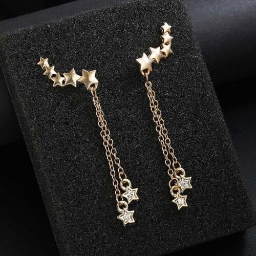 Luxury Moon Star Tassel Drop Chain Earrings CZ Crystal Fashion Gold Color Earrings For Women Jewelry Gifts