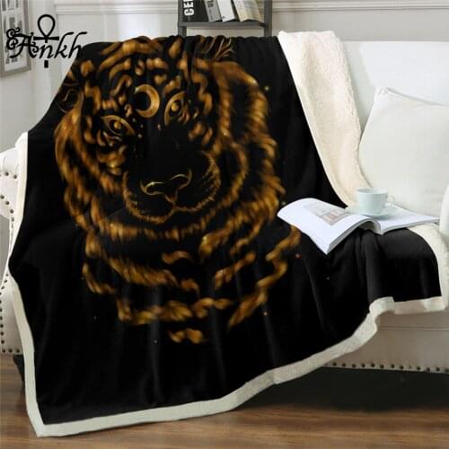 Tiger by Taemin Ankh Throw Blanket Luxury Sherpa Blanket Black Golden Soft Plush Bedspreads Animal Moon Thin Quilt Drop Ship
