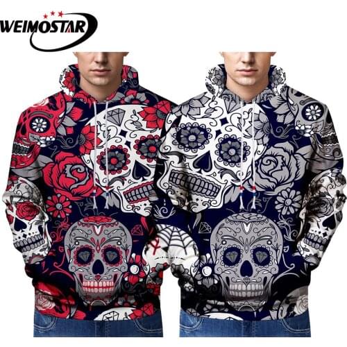 Weimostar Mens Halloween Casual Street Clothing 3D Printed Funny Skulls And Deer Hoodies Sports Big Size Best Selling Sportswear