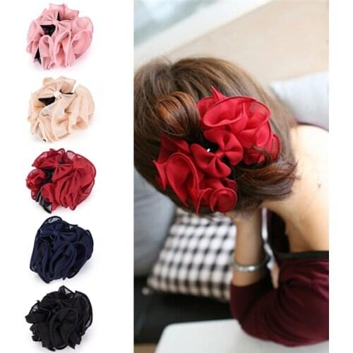 Fashion Large Silk Chiffon Flower Bow Hair Claw Clip Ladies Hair Accessories Flower Bow Hair Claw Jaw Clips For Women Hair Clamp
