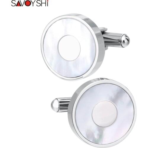 SAVOYSHI Luxury Round Sea Shell Cufflinks lawyer Gift French Mens Shirt Cuff link Husband Gift Silver-plated Wedding cufflings