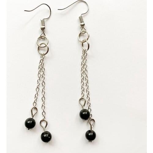 Bhuann Black Obsidian Stones Beads Natural Crystal Drop Earrings Hook Short Long Tassel Earrings for Women Handmade 1 Pair