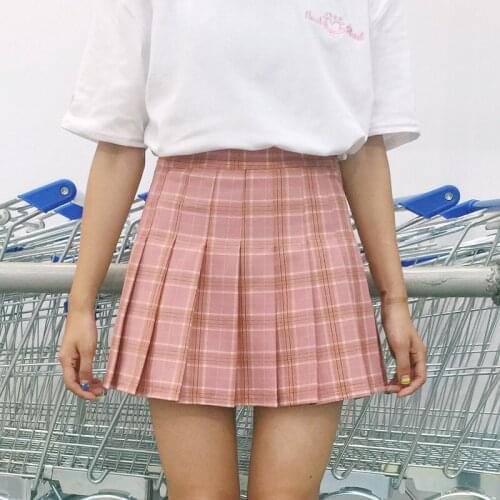 Womens Skirts Ladies Kawaii High Waist Plaid Pleated Skirt British College Casual Female Korean Harajuku Clothing For Women