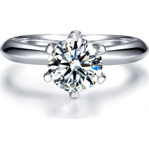 Six-claw Carat Diamond Real 925 Sterling Silver Ring Womens Luxury Elegant Delicate Romantic Cute Wedding Party Gift Girlfriend