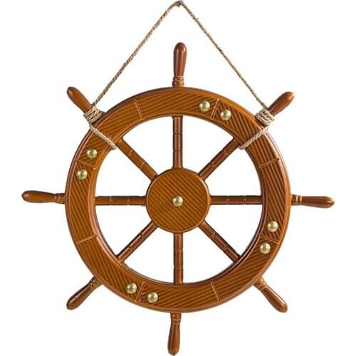 1pcs Wooden Decorative Mediterranean-style Steering Wheel Model Marine Theme Adornment