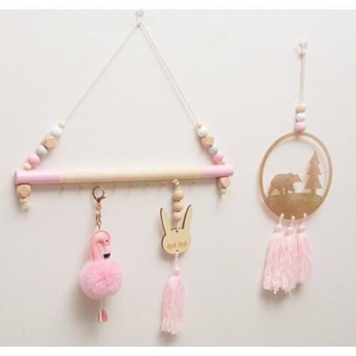 1PC Wall Shelf With Hooks Wooden Beads Swing Shelves Children Nursery Kids Room Wall Hanging Decoration Storage Rack Organizer