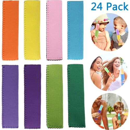 24 Pack Neoprene Freezer Pop Sleeve Ice Pop Sleeve Popsicle Holders Ice Pops Holders Bags Ice Popsicles for Kids Party Drink