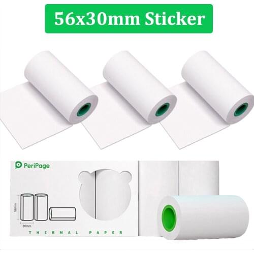 3Rolls/lot 56x30mm White Printable Sticker Thermal Paper for Pocket Mini Printer PeriPage A6 A8 Thermal Printer