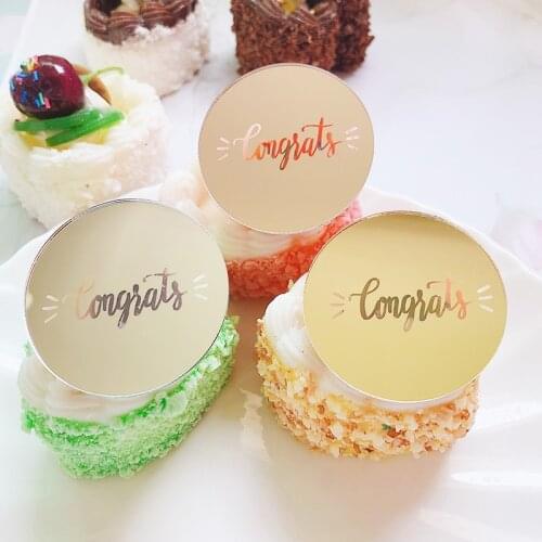 5cm New Circle Congrats Cupcake Topper Acrylic Rose Gold Cake Topper for Birthday Wedding Graduations Party Cake Decorations 1pc