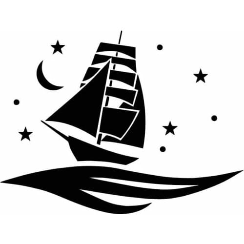 Car Sticker Boat Ocean with Star and Moon PVC Waterproof and Sun Block Decals Art Deco Black/silver 16.4cm * 12.3cm