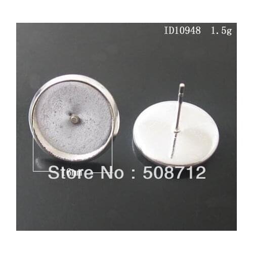 Free shipping!!! 500pcs silver plated Cabochon Settings Earring Post /pad 16mm,Earrings Blank,earrings Post