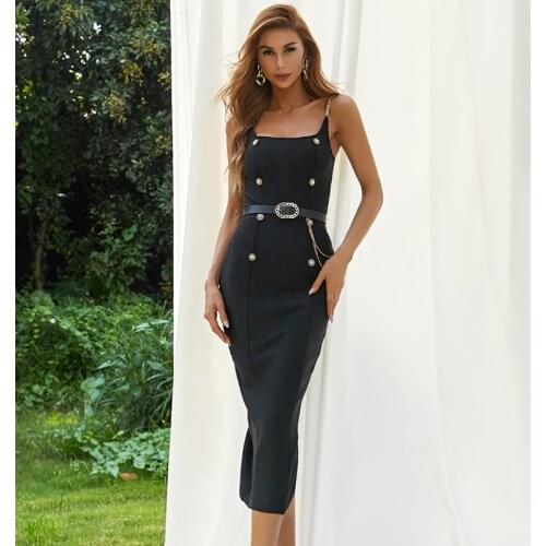 Free Shipping Wholesale Womans Black Stretch Knit Spaghetti Strap Belt Fashion Celebrity Cocktail Party Bandage Dress