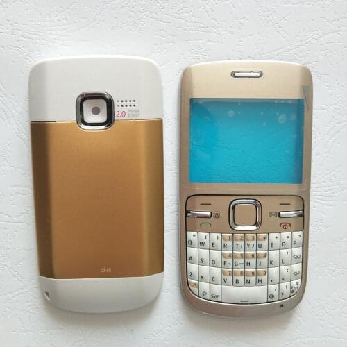 BINYEAE Full Housing For Nokia C3 C3-00 Back Case Battery Cover Front+Middle Frame Keypad C3-00 Replacement Part+Logo