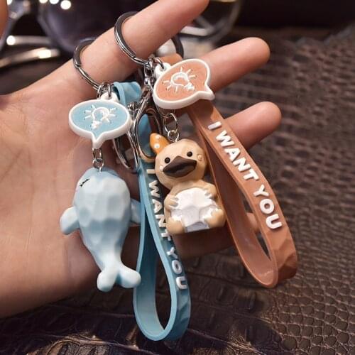 Cute Duck Keychain Dolphin Penguin Cartoon Keychains Mobile Phone Bag Car Pendant Key Ring Fashion Gift Accessories Key Chain