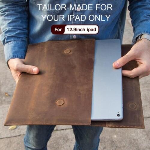 12.9'' Genuine Leather Sleeve for Apple iPad Pro 12.9 inch 2020 A2229 Magnetic Tablet Case Bags Portable Notebook Folder Pack