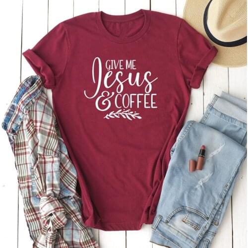 Give Me Jesus & Coffee Christian T-shirt High Quality Unisex Women Graphic Tees Tops Vintage Religious Bible Verse Church Tshirt