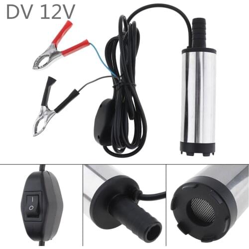 DC 12V 38MM Silver Portable Aluminium Alloy Car Electric Submersible Pump Fuel Water Oil Barrel Pump with 2 Alligator Clips
