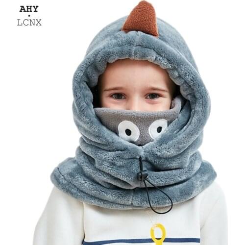 Kids Winter Fuzzy Plush Balaclava Hats Cartoon bear Panda fox Windproof Full Cover Earflap Hood Cap Neck Warmer Scarf for2-8Y