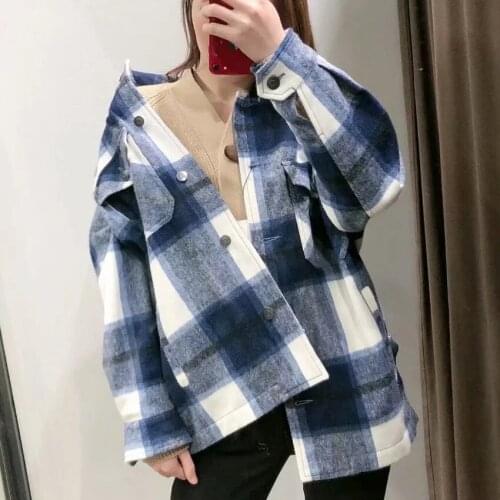 GypsyLady Oversized Plaid Shirt Blouse Jacket Autumn Vintage Thick Women Shirts Blouse Casual Chic Pocket Ladies Shirt Outwear