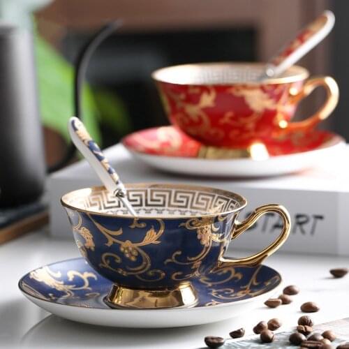 Ceramic Coffee Mug Cups Bone China Tea Cup Espresso Teacup Saucer Gold Handgrip Luxury Noble Drinkware Teaware Tazas Canecas
