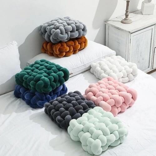 Square Soft Plush Knot Cushion Solid Hand Knot Back Cushions For Cozy Car Home Decorative Sofa Bed Throw Pillows Home ins Pillow