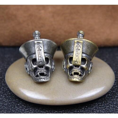 Zombie Skull Face Retro Brass Handcrafted Lanyards Pendants Paracord Metal Spacer Beads for Folding Knife Outdoor DIY Tools EDC