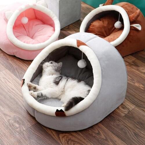 Cute Cat Nest Durable Cat Semi-enclosed Sleeping Bed with Soft Cushion Removable Pet House Pet Supplies