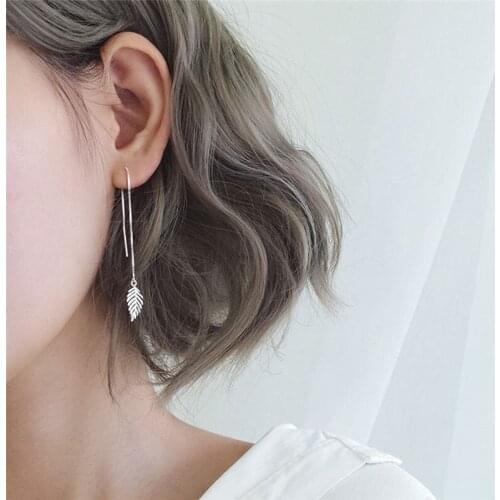 Fashion Silver Color Pendant Leaf Tassel Long Earrings Famale Trendy Leaves Tassel Drop Earrings for Women Minimalist Jewelry