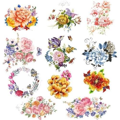 Fashion Flowers Patches For Girls Clothing DIY T-Shirt Dresses Appliques Heat Transfer Patch Washable Sticker Iron On Clothes