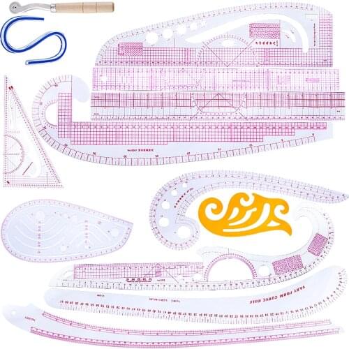 13 Pieces Multi-Style Design Drawing Comma Line Straight French Curve Ruler Set Clothing Design Rulers for Drawing Cutting Plate
