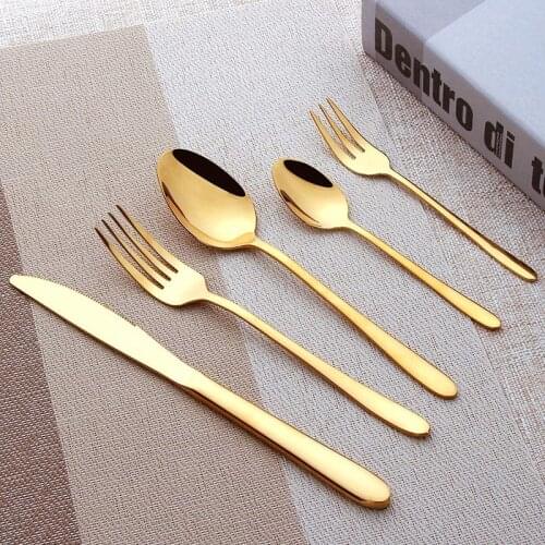 30pcs Gold Cutlery Set Kitchen Utensil Black Stainless Steel Tableware Fork Knife Tea Spoon Kit Gift Silverware Home Dinnerware