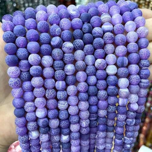Natural Frost Cracked Purple Crab Agates Round Loose Beads For Jewelry Making DIY Bracelets Necklaces Material 4/6/8/10/12mm