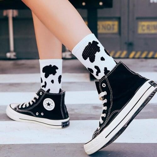 2 Pair Pack Cow Print Socks Woman Animal Printed Cute Cartoon Japanese Style Cotton Kawaii Trend Winter Warm Sock Mujer