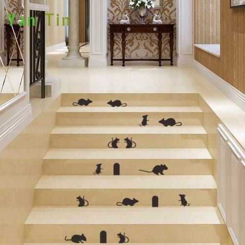New Removable Cartoon Little Mouse Family Hole Stairs Wall Stickers Corner Staircase Decoration Wall Decals DIY PVC Art Mural