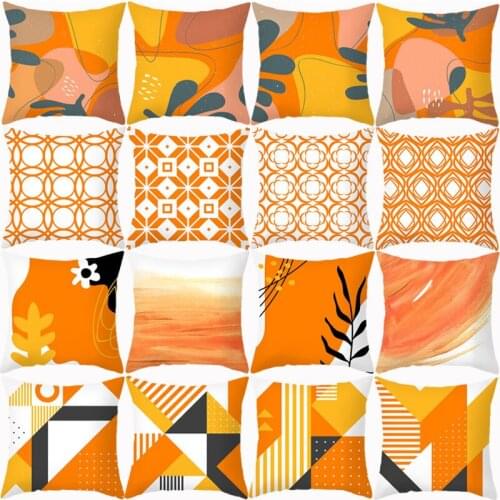 Orange Geometry Cushion Cover Abstract Decorative Sofa Cushions Throw Pillows Covers 45X45 Polyester Pillowcases Home Decor
