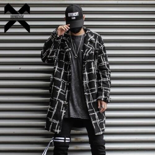 2021 Autumn Dark Plaid Jacket Long Windbreaker Men Casual Streetwear Trench Coats Men Clothing Korean Style Jackets WB229