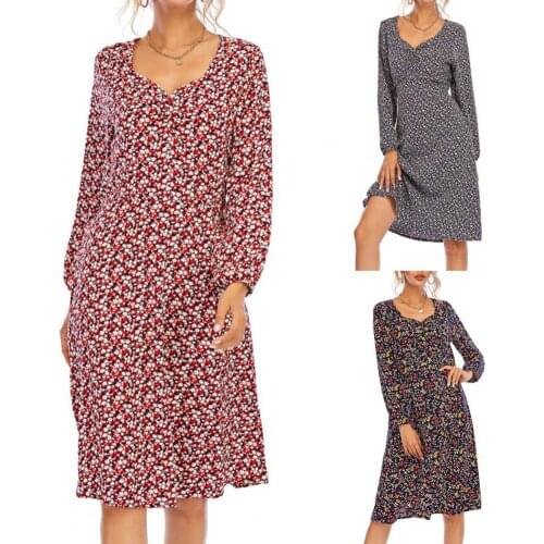 Autumn Long Sleeve Woman Dress Boho Floral Print Knee-Length Dress for Women Loose A Line Dress Beach Dress robe femme vestidos