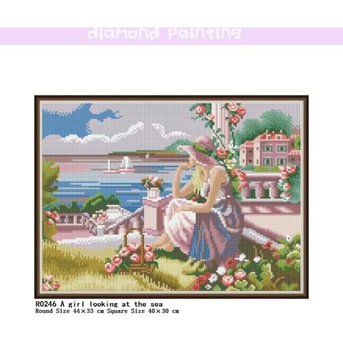 Full Square & Round Embroidery A Girl Looking At The Sea 5D DIY Diamond Painting Mosaic Rhinestone Image Full Drill Home Decor
