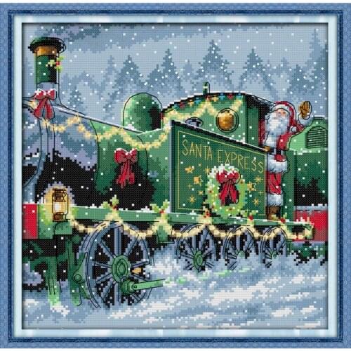 Christmas train cross stitch kits DIY winter scenery pattern 14CT 11CT canvas printing embroidery holiday decor craft set gifts