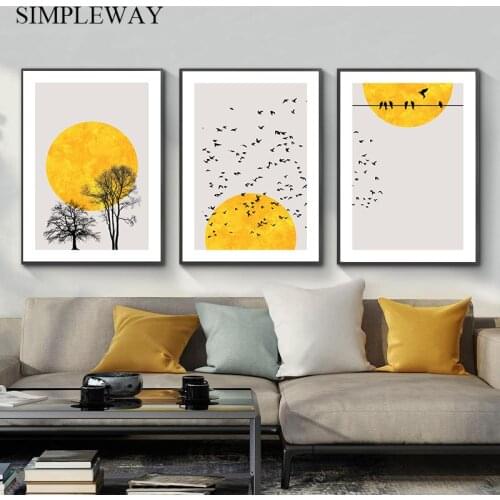 Scandinavian Abstract Canvas Wall Poster Winter Morning Sun Tree Art Print Painting Simplicity Picture Modern Nordic Home Decor