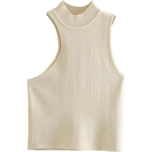 TRAF Women 2021 Fashion Irregular Off-the-Shoulder Vest Knitted Thin Solid Color Base Shirt Temperament Top Streetwear