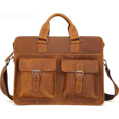 Vintage Mens Briefcase Leather MENS Bag Business 15.6-Inch Hand Computer Bag Multi-functional Shoulder Bag Mens