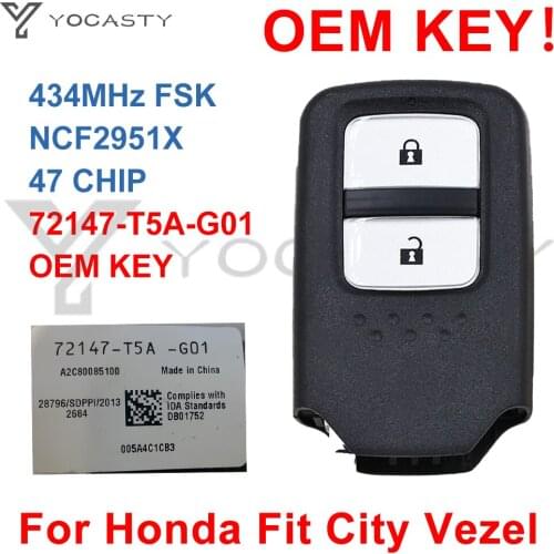 YOCASTY OEM 434Mhz NCF2951X 47 CHIP 2 btns Remote Smart Car key For Honda Fit City Jazz XRV Venzel HRV 72147-T5A-G01 2014 2018