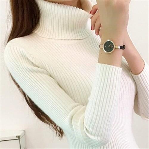 2021 Autumn Winter Women Knitted Turtleneck Sweater Casual Soft polo-neck Jumper Fashion Slim Femme Elasticity Pullovers