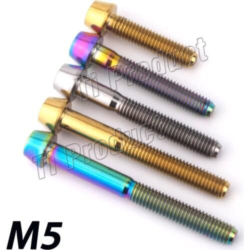 1Pcs M5 Bolt Titanium Bolt M5x 10 12 16 18 20 22 25 30 35 40 45 50mm Allen Key Taper Head Screw for Bicycle Stem Seatpost