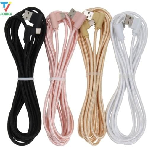 100pcs/lot 2side 90 Degree L-shaped cloth Braided data cable Micro 5pin 8pin Type-C cable Date Sync Charger Cable for smartphone